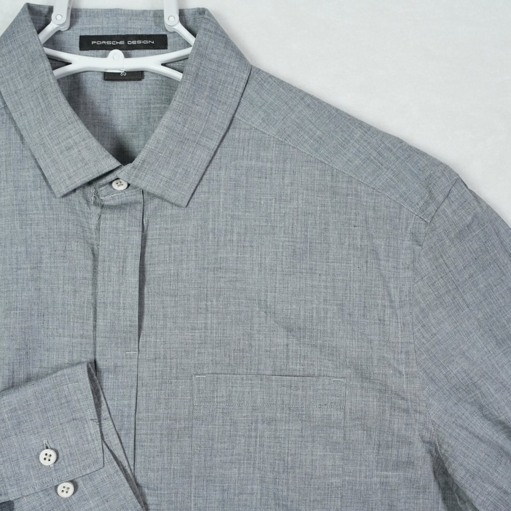 Porsche Design Mens Grey Hidden Button Down Long Sleeve Shirt Size 50 L